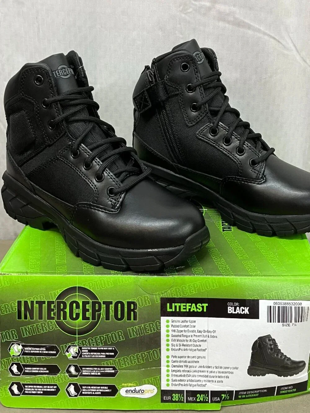 NWT Interceptor Men's Litefast Zippered 7.5 Soft Toe Tactical Boots